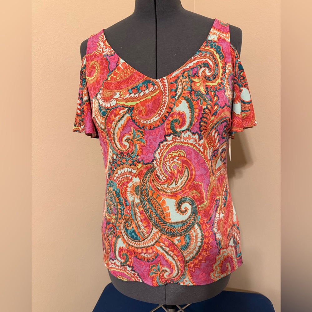 Chaus Multicolor Cold-Shoulder Paisley Blouse. New with tags.